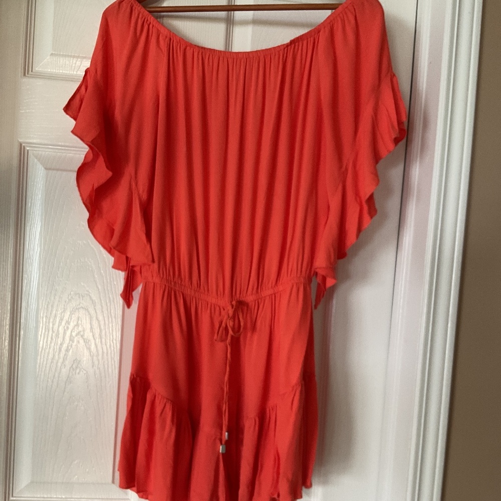 VENUS orange drawstring romper swimsuit coverup